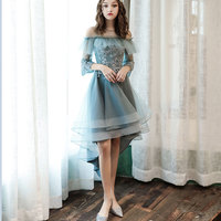 Blue lace homecoming dress bridesmaid dress - Thumbnail 2