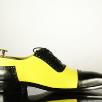 Men's Handmade Two Tone Color, Men's Cap Toe Leather Formal Shoes - Thumbnail 3