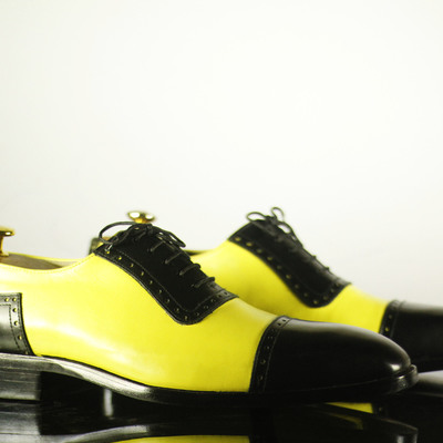 Men's handmade two tone color, men's cap toe leather formal shoes - Thumbnail 1