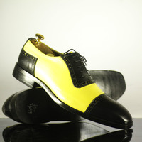 Men's Handmade Two Tone Color, Men's Cap Toe Leather Formal Shoes - Thumbnail 1