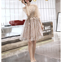 Champagne sequins short prom dress - Thumbnail 3