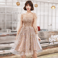 Champagne sequins short prom dress - Thumbnail 5