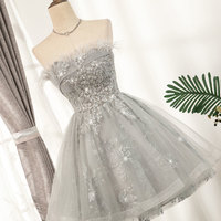 Gray tulle sequins short prom dress - Thumbnail 2