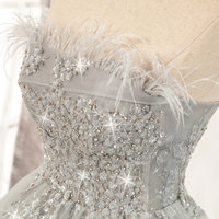 Gray tulle sequins short prom dress - Thumbnail 3