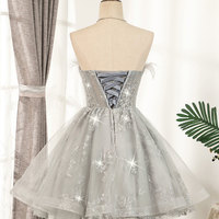 Gray tulle sequins short prom dress - Thumbnail 4