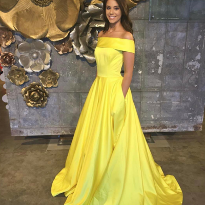 A-line off the shoulder satin long prom dresses - Thumbnail 5