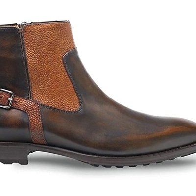  men's plain toe single side-zip boot calfskin leather boots with side buckle handcrafted - Thumbnail 2