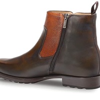  Men's Plain Toe Single Side-Zip Boot Calfskin Leather Boots with Side Buckle Handcrafted - Thumbnail 1