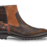  Men's Plain Toe Single Side-Zip Boot Calfskin Leather Boots with Side Buckle Handcrafted - Thumbnail 4