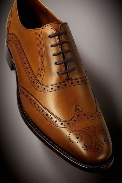 Men's Tan Leather Formal Dress Shoes, Wingtip Tan Leather Brogue Designer shoes
