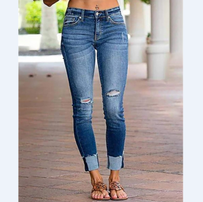 Ripped Denim Casual Pants