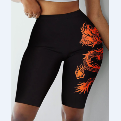 High-Rise Dragon Print Biker Shorts