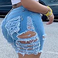 Distressed Cutout Fringe Hem Casual Denim Shorts - Thumbnail 2