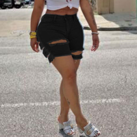 Distressed Cutout Fringe Hem Casual Denim Shorts - Thumbnail 1