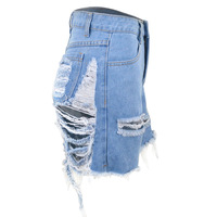 Distressed Cutout Fringe Hem Casual Denim Shorts - Thumbnail 4