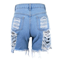 Distressed Cutout Fringe Hem Casual Denim Shorts - Thumbnail 5