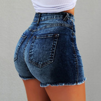 High Waist Fringe Hem Casual Denim Shorts - Thumbnail 3