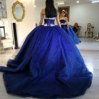 Glitter Sequins Royal Blue Ball Gown Quinceanera Dress Lace Appliques Puffy Girls 15 Years Birthday Dresses vestidos de quinceañera,556 - Thumbnail 1