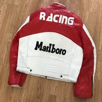 Men's Two Tone Red White Marl Boro Racing Motorcycle Michelin Genuine Leather Jacket - Thumbnail 1