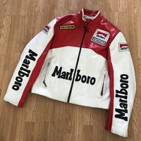 Men's Two Tone Red White Marl Boro Racing Motorcycle Michelin Genuine Leather Jacket - Thumbnail 4