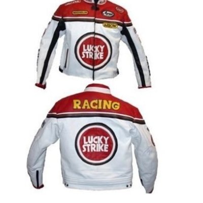 Men's red white lucky strike motorcycle racing biker leather