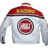 Men's Red White Lucky Strike Motorcycle Racing Biker Leather - Thumbnail 2