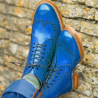 Handmade Oxfords Wingtip Design Blue Casual Ankle High Boot - Thumbnail 4