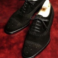 Black Suede Oxfords Western Style Formal Wear Cap Toe Lace Up Shoes - Thumbnail 1