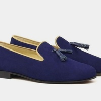 Mens Hand Craft Royal Blue Tassels Loafer Suede Formal Wear Shoes - Thumbnail 1