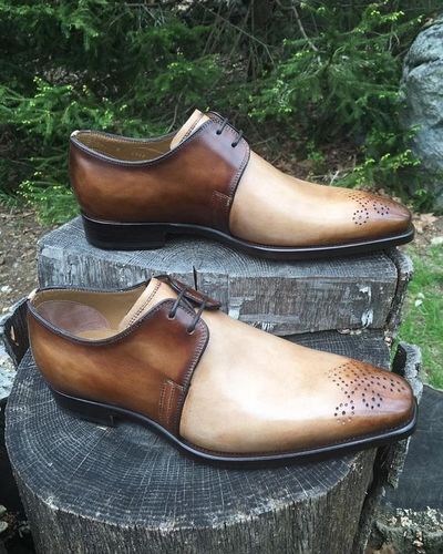 Two Tone Leather Hand Stitch Lace Up Brogues Narrow Tow Formal Mens Shoes