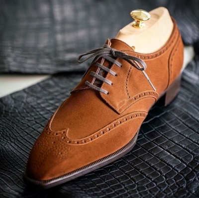 Mens Brown Suede Formal Oxfords Shoes Wingtip Formal Wear Shoes