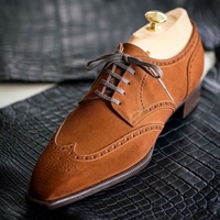 Mens Brown Suede Formal Oxfords Shoes Wingtip Formal Wear Shoes - Thumbnail 4