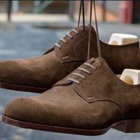 Men Handmade Coffee Suede Decent Lace Up Formal Derby Shoes - Thumbnail 1