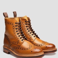 Mens Handmade Tan Brown Oxfords Wingtip Brogue Formal Wear Boot, Ankle Boot - Thumbnail 4