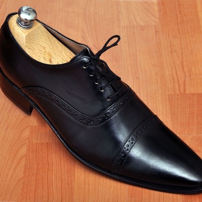 Black narrow toe formal wear italian style oxfords cap toe lace up mens shoes