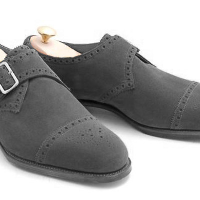 Oxfords cap toe monk strap gray suede mens handmade shoes