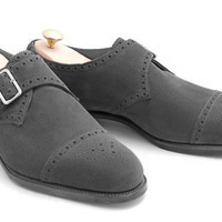 Oxfords Cap Toe Monk Strap Gray Suede Mens Handmade Shoes - Thumbnail 1