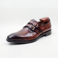 Handmade Brown Double Monk Leather Shoes, Men's Monk Strap Formal Shoes - Thumbnail 2