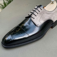 Mens Black Gray Hand Craft Oxfords Cap Toe Lace Up Office Shoes - Thumbnail 1