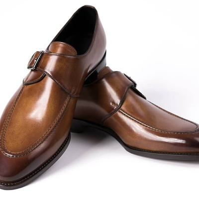 Handmade brown monk straps leather shoes, men's round toe formal shoes - Thumbnail 2