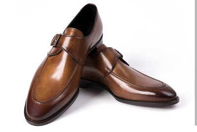 Handmade Brown Monk Straps Leather Shoes, Men's Round toe Formal Shoes