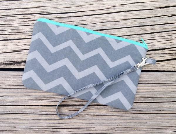 Grey Chevron Wristlet