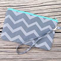 Grey Chevron Wristlet