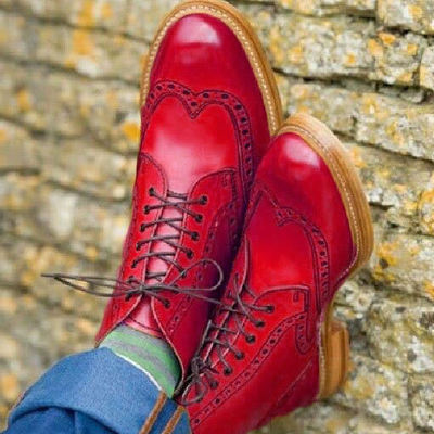 Mens bloody red leather oxfords casual wear handmade boot - Thumbnail 1