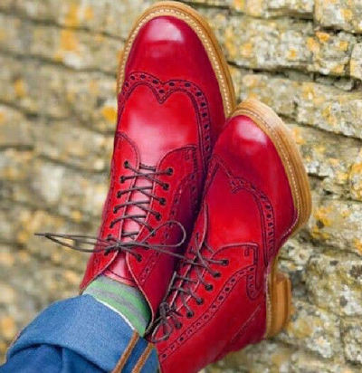 Mens Bloody Red Leather Oxfords Casual Wear Handmade Boot