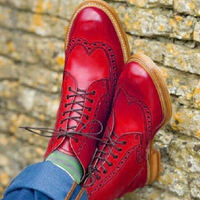 Mens Bloody Red Leather Oxfords Casual Wear Handmade Boot - Thumbnail 1