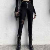 High Waist Black Gothic Moon Pants - Thumbnail 1