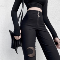 High Waist Black Gothic Moon Pants - Thumbnail 2