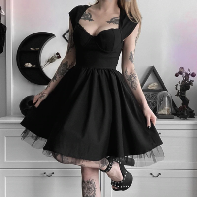 Sexy black gothic harajuku patchwork dress - Thumbnail 4