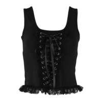 Black Bandage Gothic Lace up Crop Top - Thumbnail 1